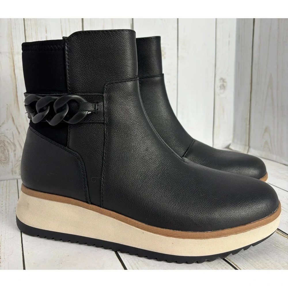 Clarks Zylah Rose Womens Black Leather Chain‎ Wedge Ankle Boots Size 7M